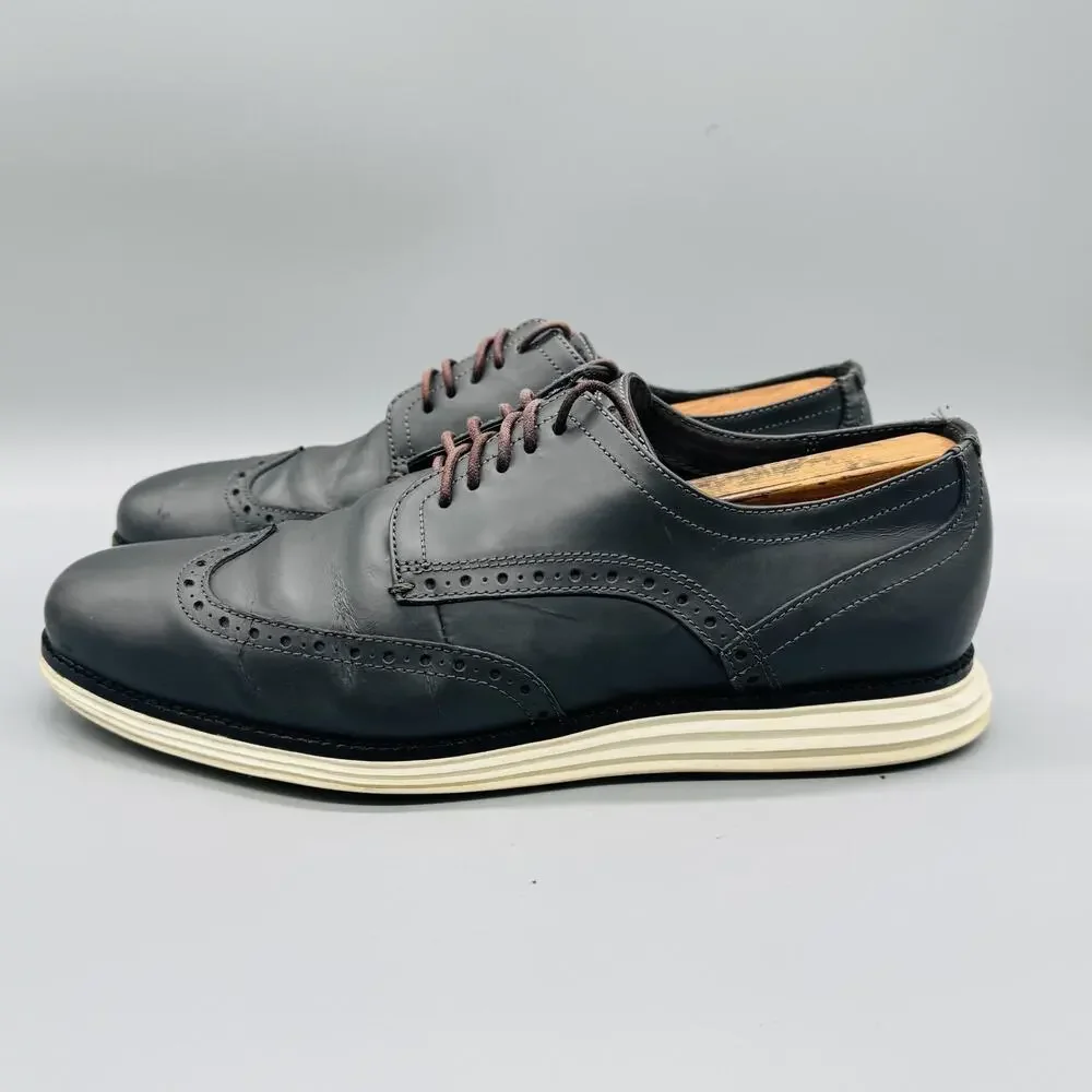 Cole Haan Shoes Mens 9.5 Gray Leather OriginalGrand Wingtip Oxford Dress Brogue